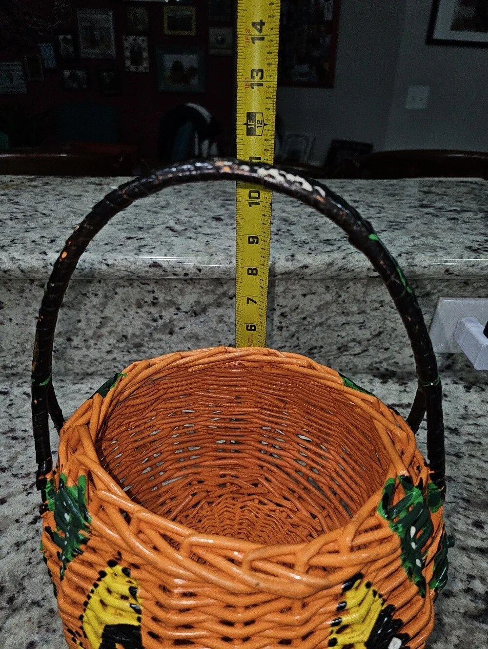 Hand Painted Pumpkin Jack-O-Lantern Basket Spider & Leaves
